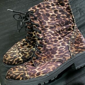 Animal print combat boots